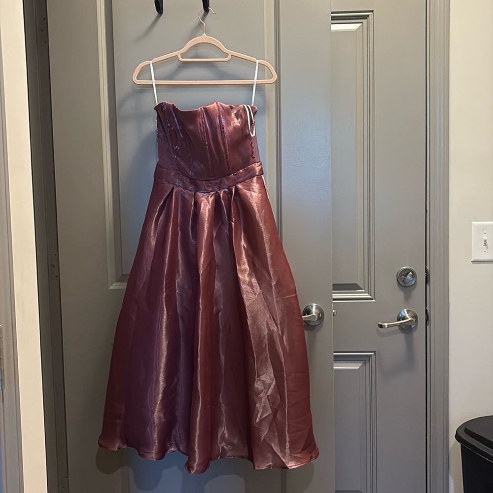 Mauve Purple Strapless Midi Dress